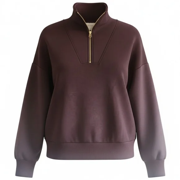 Varley Half-Zip Sweatshirt in Brown with Gold Zipper - Picture 1 of 2